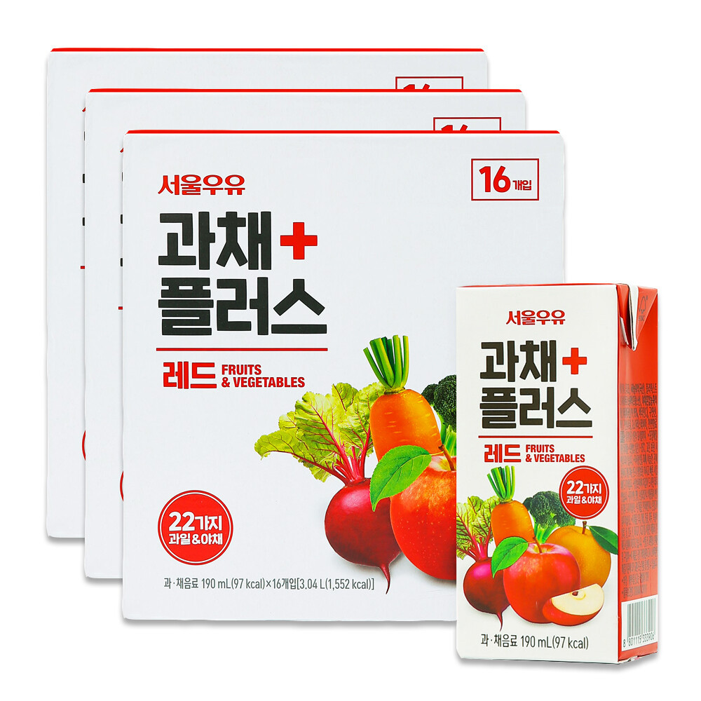 서울우유 과채플러스 레드 190ml 48팩-과채주스/과채음료/야채주스/과일주스