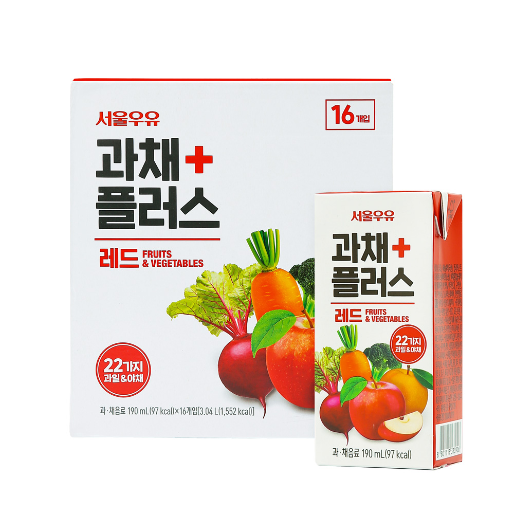 서울우유 과채플러스 레드 190ml 16팩-과채주스/과채음료/야채주스/과일주스