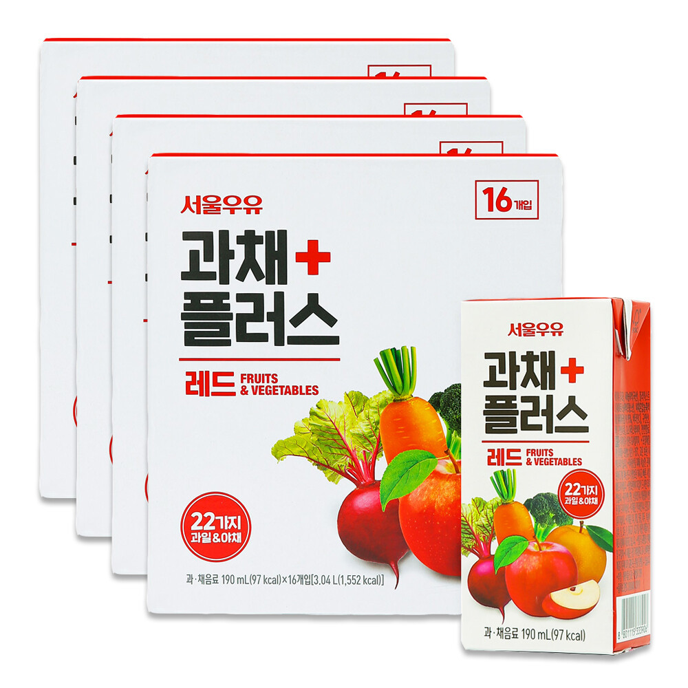서울우유 과채플러스 레드 190ml 64팩-과채주스/과채음료/야채주스/과일주스