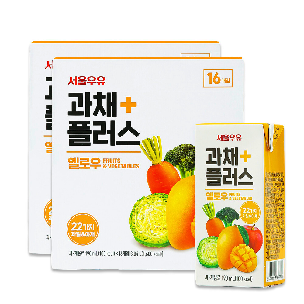 서울우유 과채플러스 옐로우 190ml 32팩-과채주스/과채음료/야채주스/과일주스