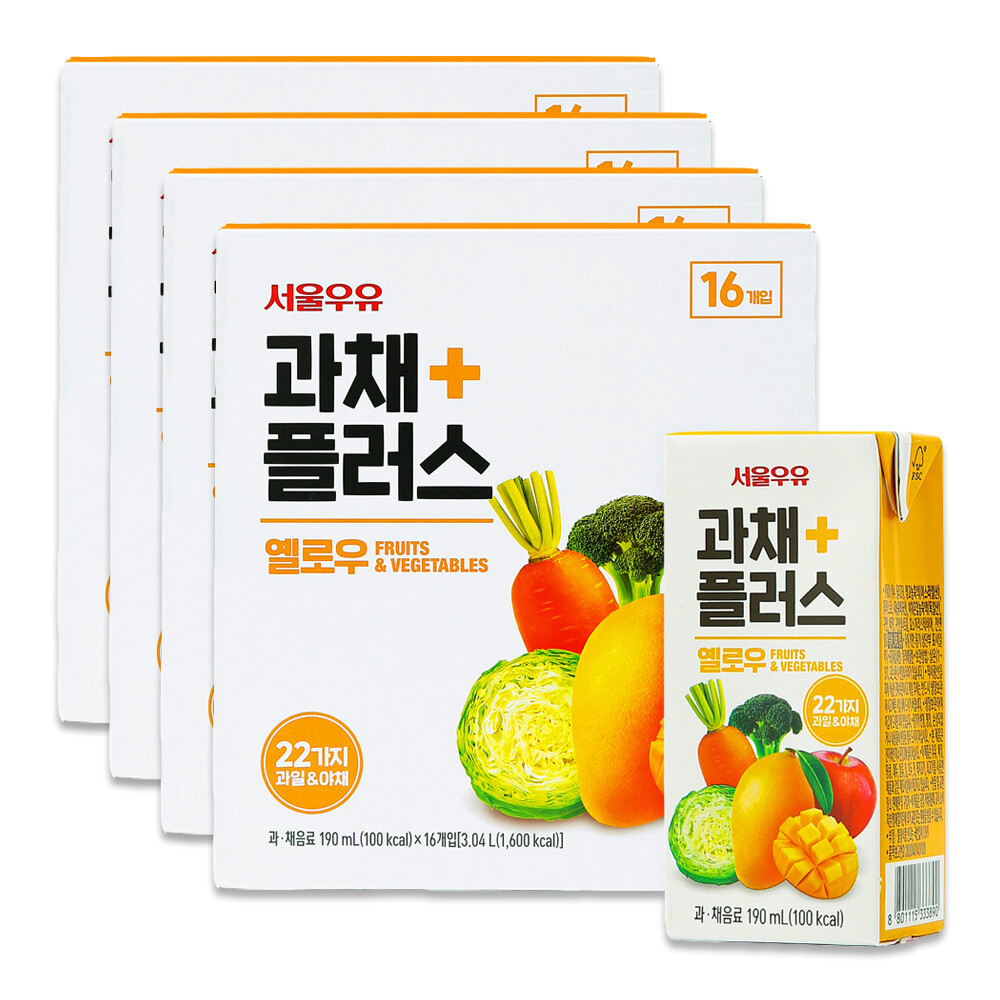 서울우유 과채플러스 옐로우 190ml 64팩-과채주스/과채음료/야채주스/과일주스