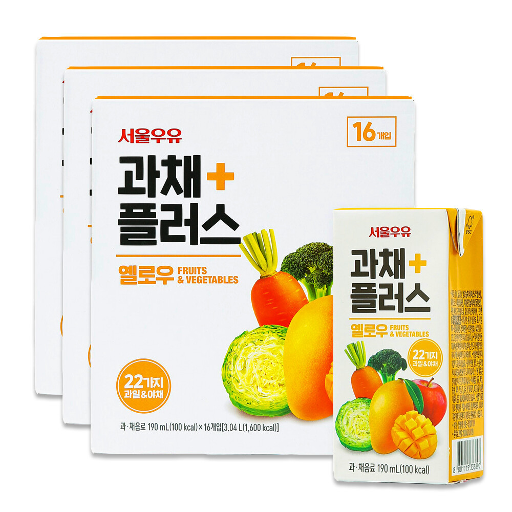 서울우유 과채플러스 옐로우 190ml 48팩-과채주스/과채음료/야채주스/과일주스